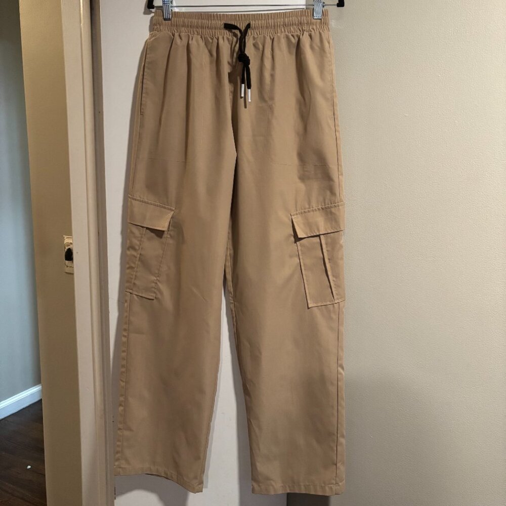 Loose Men's Flap Pocket Side Drawstring Waist Cargo Pants SZ Large